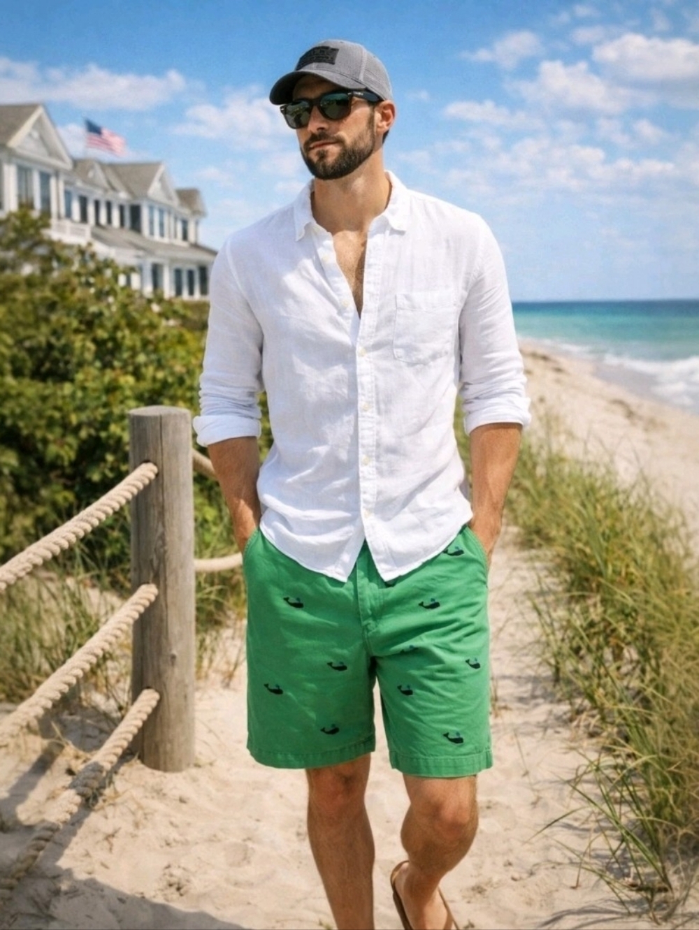 Polo Ralph Lauren Green Chino Shorts Size 38 Whale Print Heritage Preppy Coastal